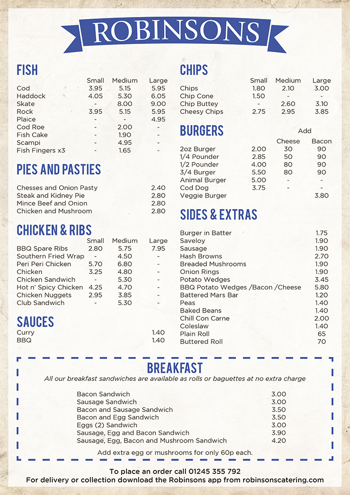 Our Fresh Food Menus Robsinsons Fish and Chips